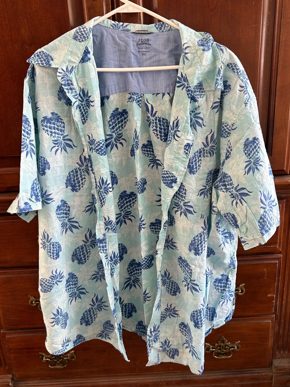 Izod Light Blue Short-Sleeve Button-Down Shirt with Blue Pineapple Print
